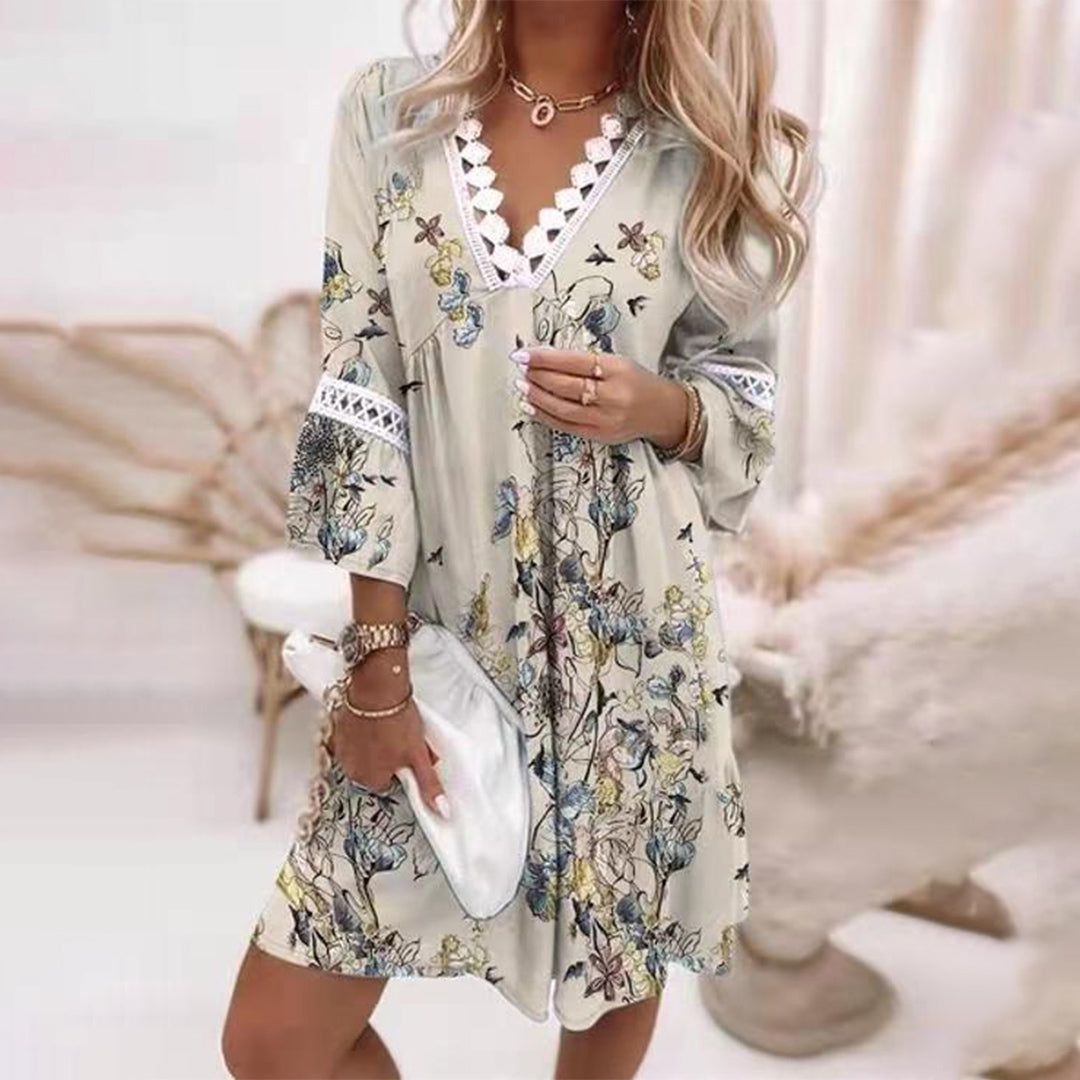 Besticktes V-Ausschnitt Kleid