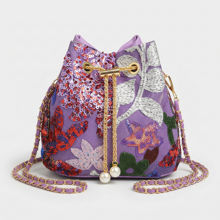 Nord Taschen | Pailletten Blumen gestickte Bucket Bag