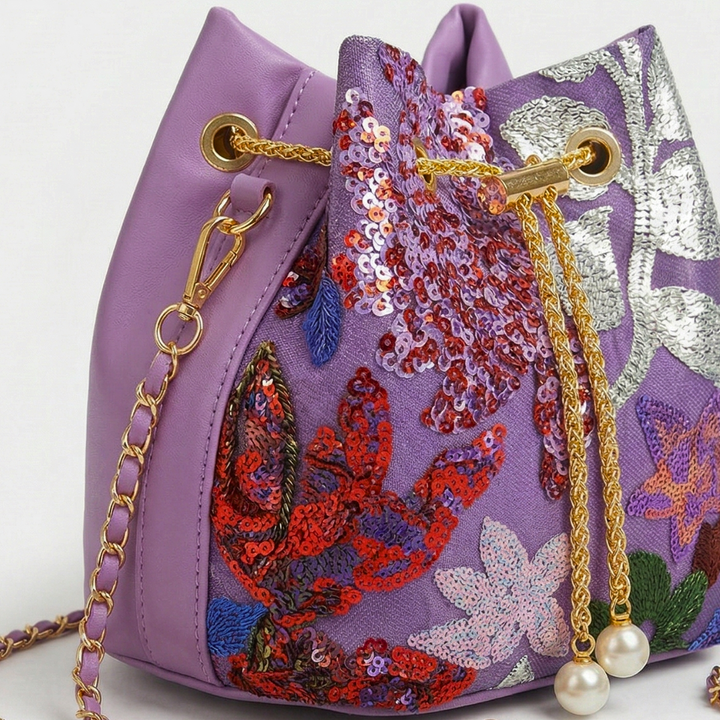 Nord Taschen | Pailletten Blumen gestickte Bucket Bag