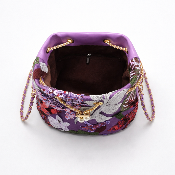 Nord Taschen | Pailletten Blumen gestickte Bucket Bag