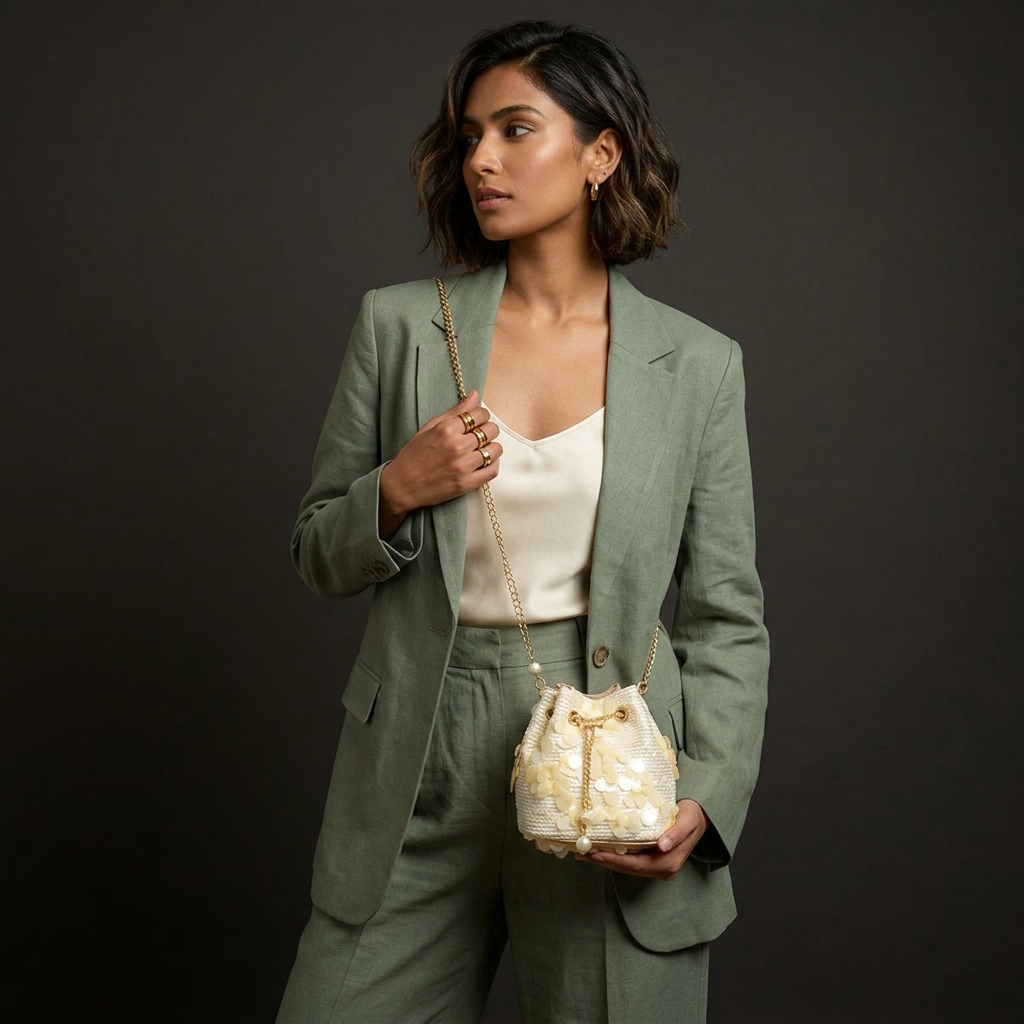 Nord Taschen | Pailletten Blumen gestickte Bucket Bag