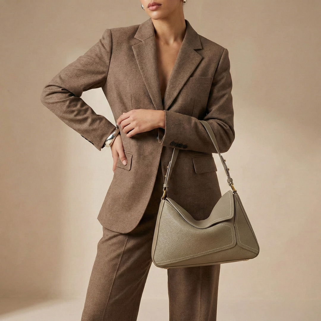 Nord Taschen | Damen Leder Schultertasche mit geometrischem, gepaneltem Klappdetail
