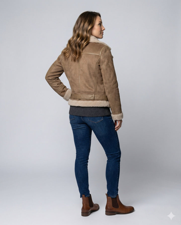 Wildlederjacke Damen Sherpa-Futter