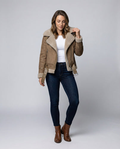 Wildlederjacke Damen Sherpa-Futter