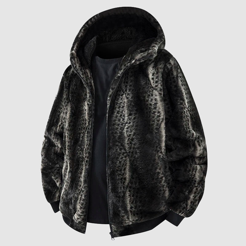 Kunstfell Kapuzenjacke mit Reißverschluss Vorne