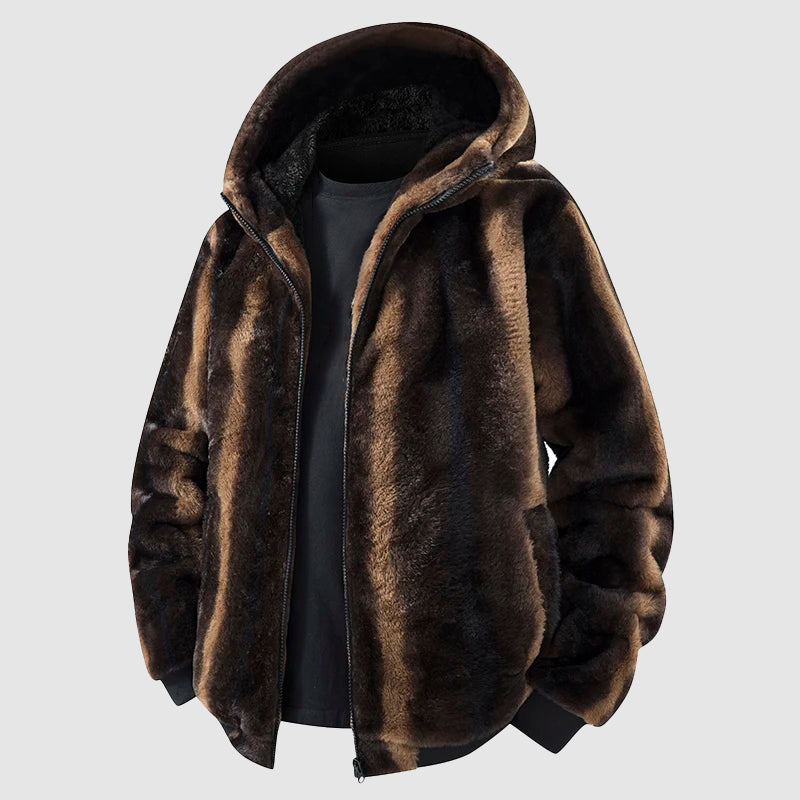 Kunstfell Kapuzenjacke mit Reißverschluss Vorne