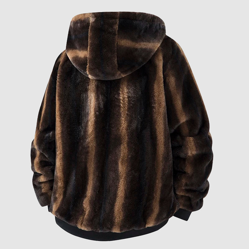 Kunstfell Kapuzenjacke mit Reißverschluss Vorne