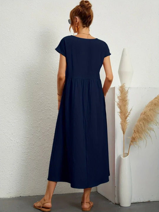 Casual Elegant Baumwolle und Leinenkleid