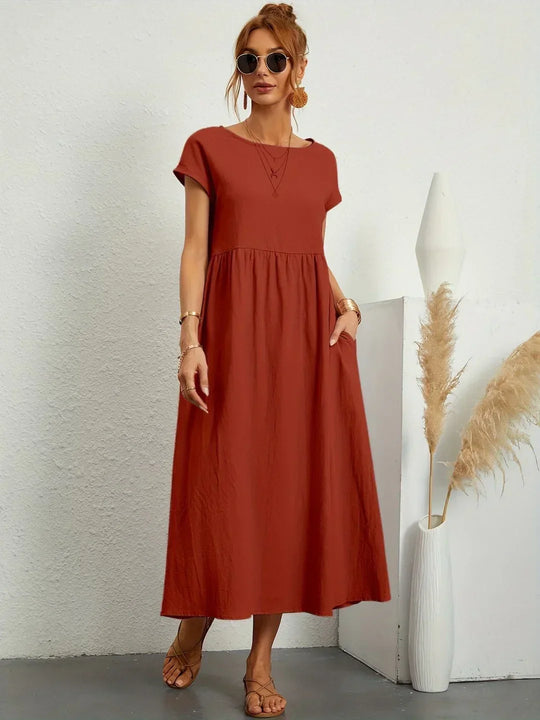 Casual Elegant Baumwolle und Leinenkleid