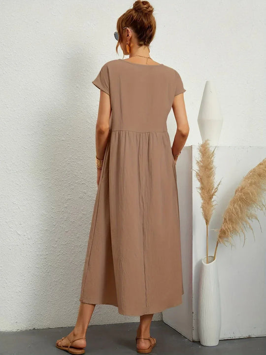 Casual Elegant Baumwolle und Leinenkleid
