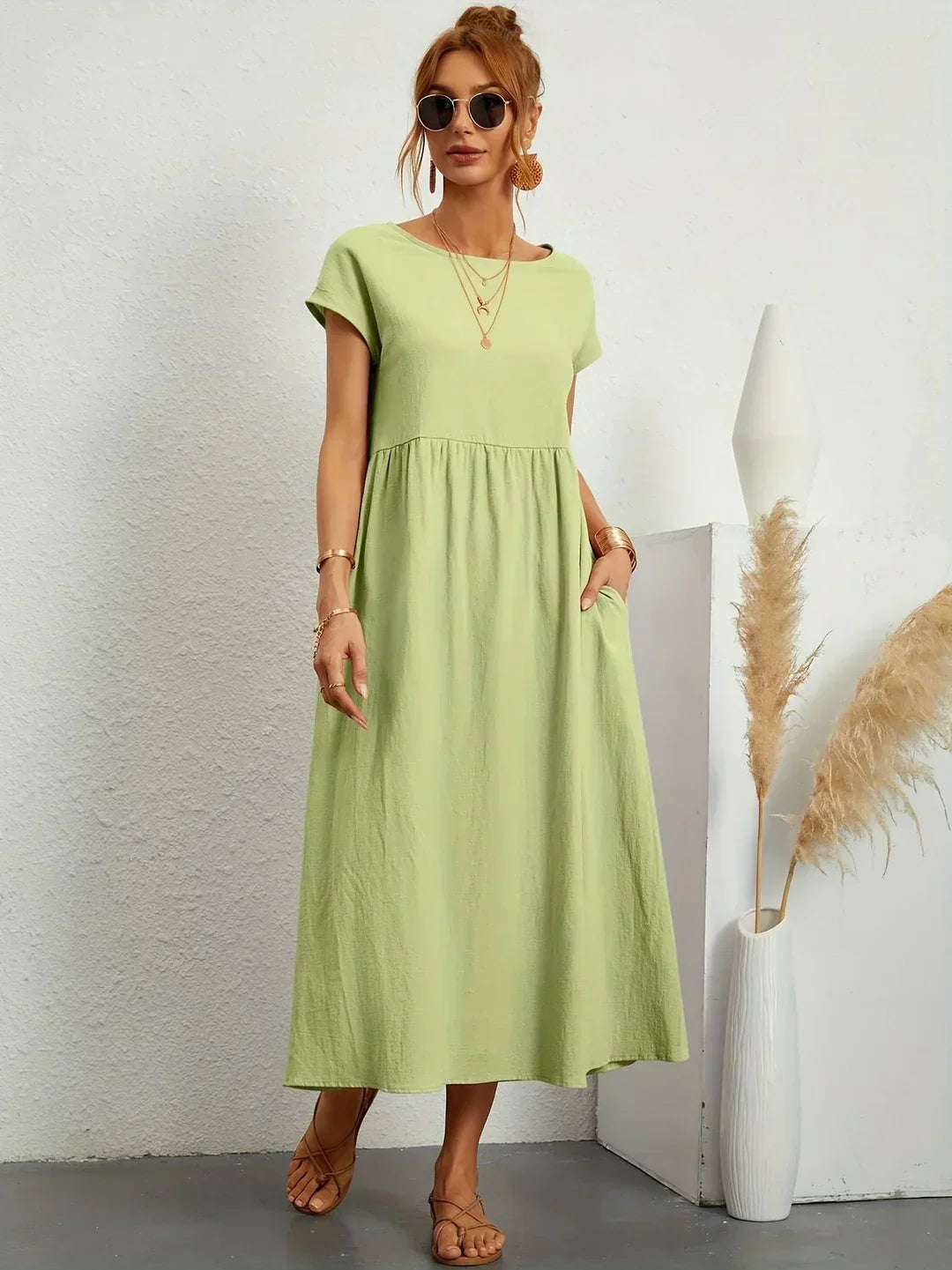 Casual Elegant Baumwolle und Leinenkleid