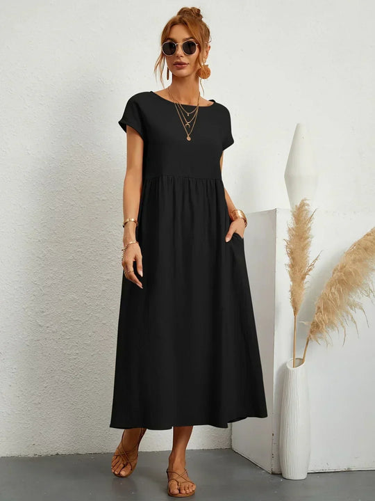 Casual Elegant Baumwolle und Leinenkleid