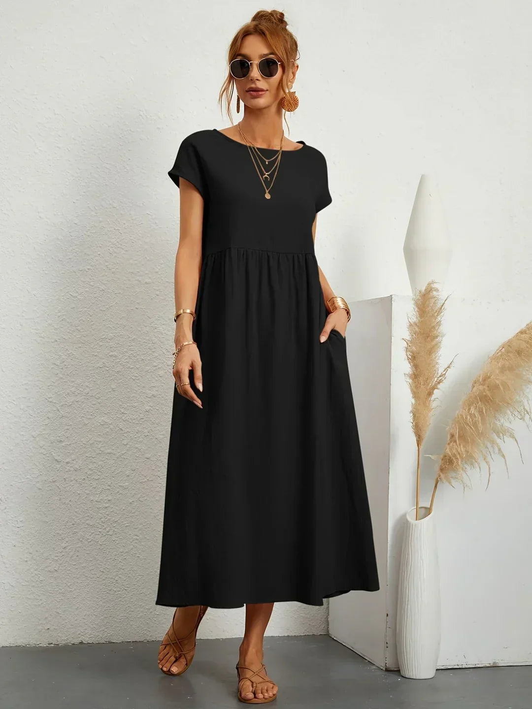 Casual Elegant Baumwolle und Leinenkleid