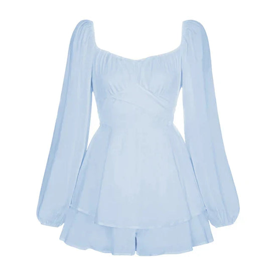 Puffärmel Rüschenschicht Mini Kleid
