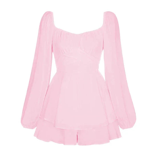 Puffärmel Rüschenschicht Mini Kleid