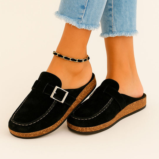 Mules - Damen Slip-On Wildleder Clogs Hausschuhe Nord Taschen