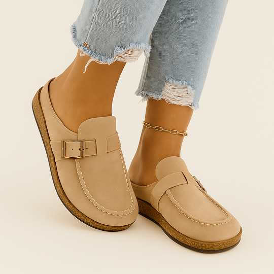 Mules - Damen Slip-On Wildleder Clogs Hausschuhe Nord Taschen