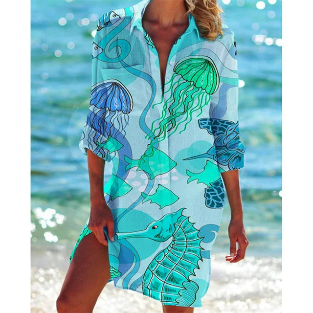 Bluse Hawaiiante Druck Tropische Blumen