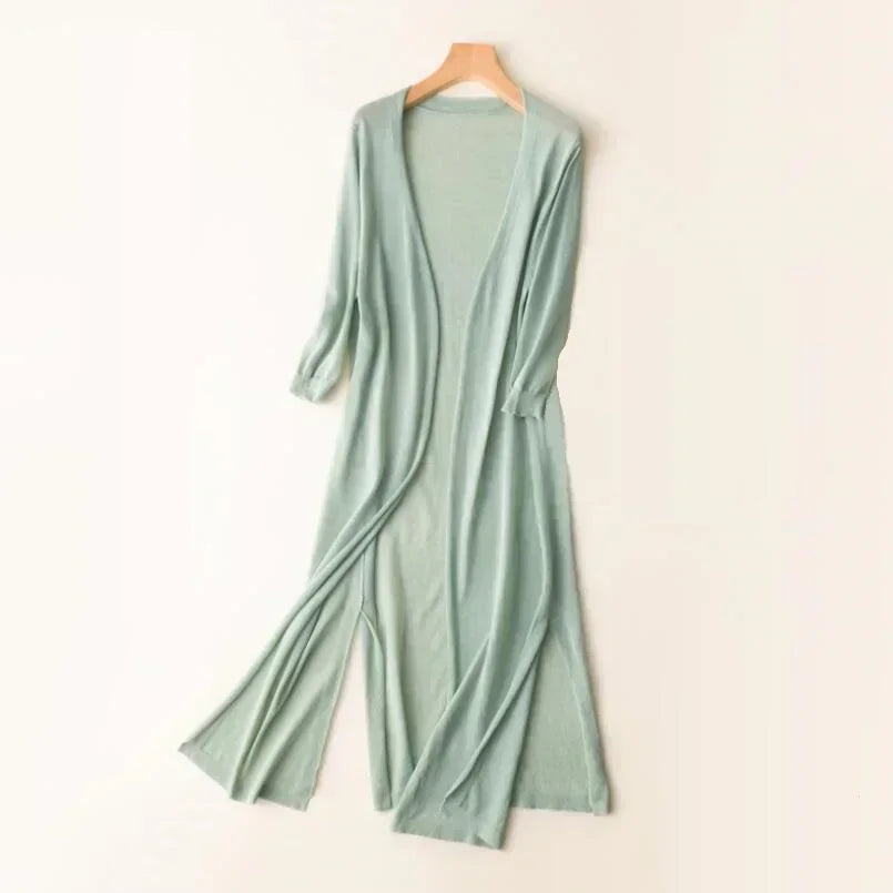 Lange Offene Front Strickjacke
