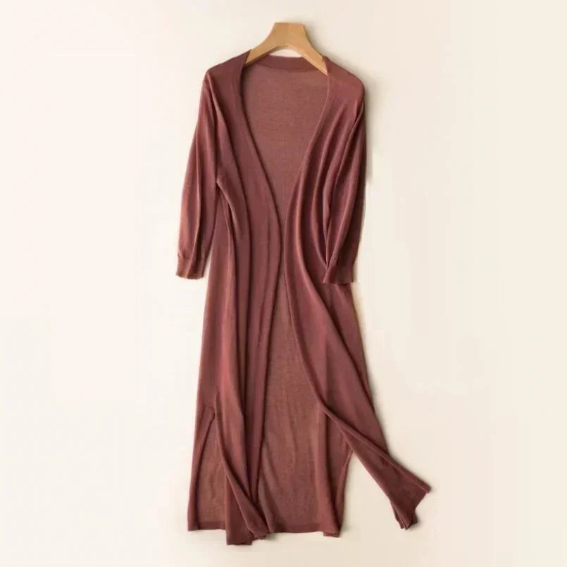 Lange Offene Front Strickjacke
