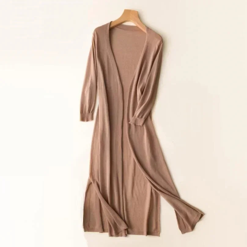 Lange Offene Front Strickjacke