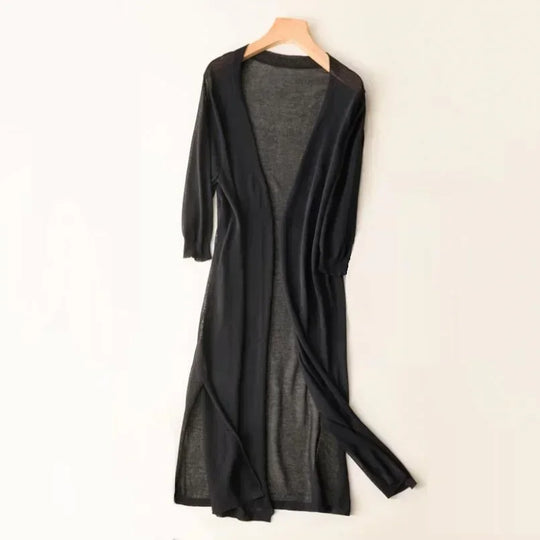 Lange Offene Front Strickjacke