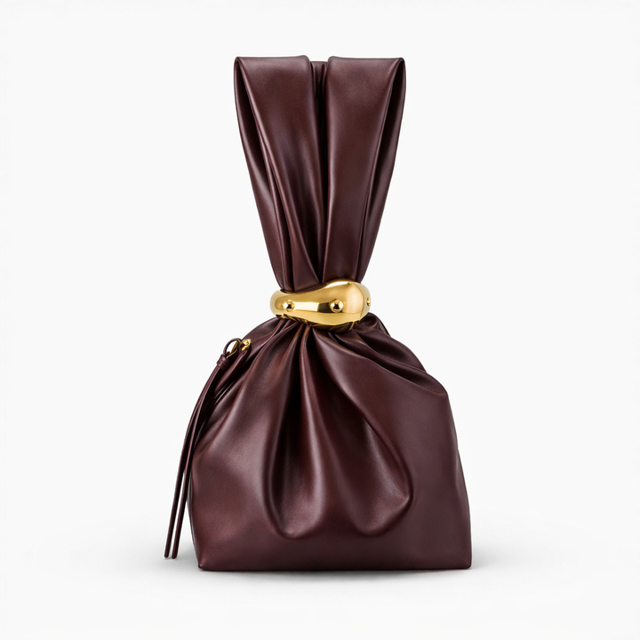 Nord Taschen | Vegane Leder Raffung Clutch Tasche mit goldener Ringgriff
