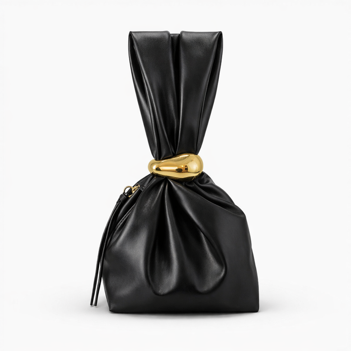 Nord Taschen | Vegane Leder Raffung Clutch Tasche mit goldener Ringgriff