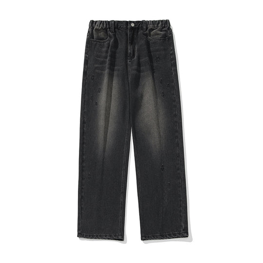Damen Hochgeschnittene Jeanshose mit gerafftem Bund, Sternstickerei und weitem Bein Nord Taschen