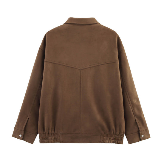 Damen Oversize Velours-Optik Jacke mit Pattentaschen, Druckknopffront und elastischem Saum Nord Taschen