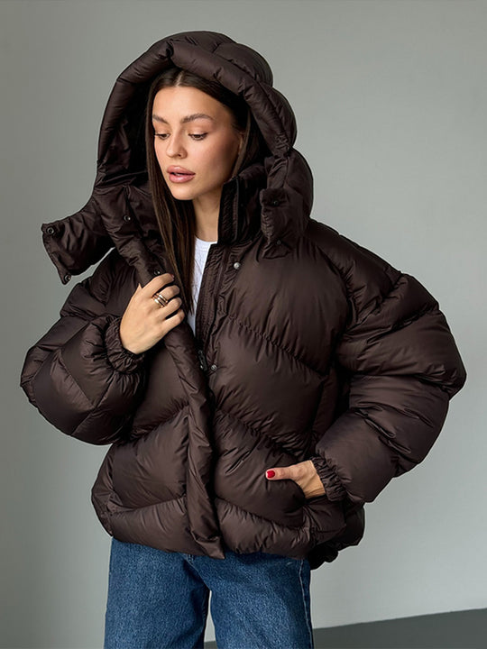Damen Kurz-Pufferjacke mit Thermofüllung, Oversize-Kapuze & verdecktem Zweiwege-Reißverschluss Nord Taschen
