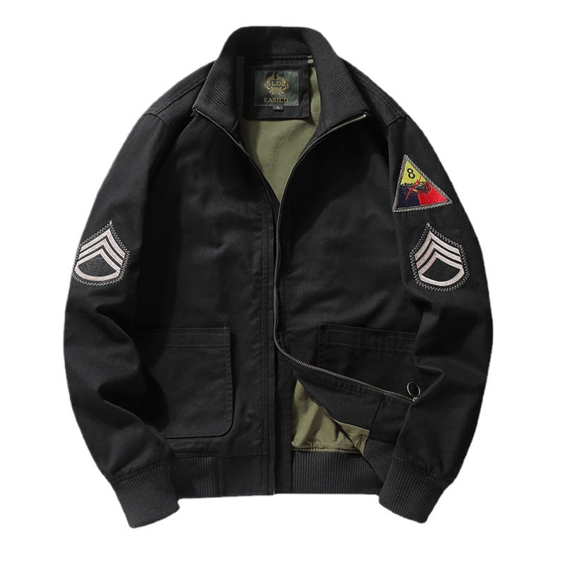 Herren Military-inspirierte Field-Bomberjacke mit Abzeichen, gerippten Bündchen & Zwei-Wege-Reißverschluss Nord Taschen