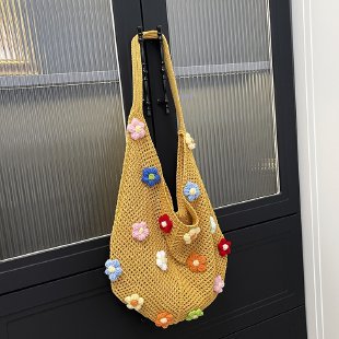 Damen modische Netz-Beuteltasche mit bunten Blumen-Applikationen Nord Taschen