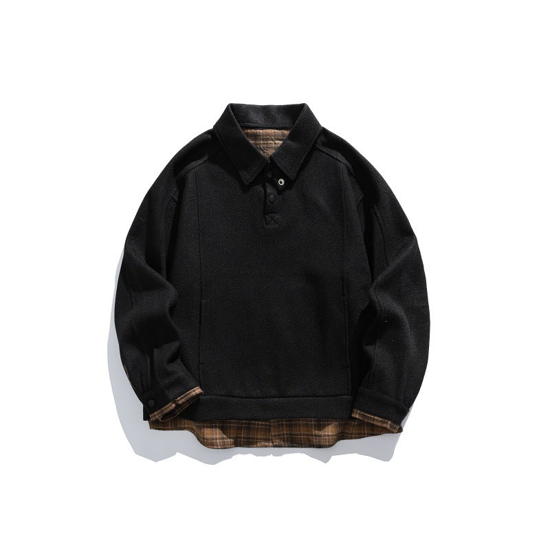 Herren Langärmeliges Polo‑Sweatshirt mit Kentkragen, Knopfleiste und eingearbeitetem Karo‑Layer Nord Taschen