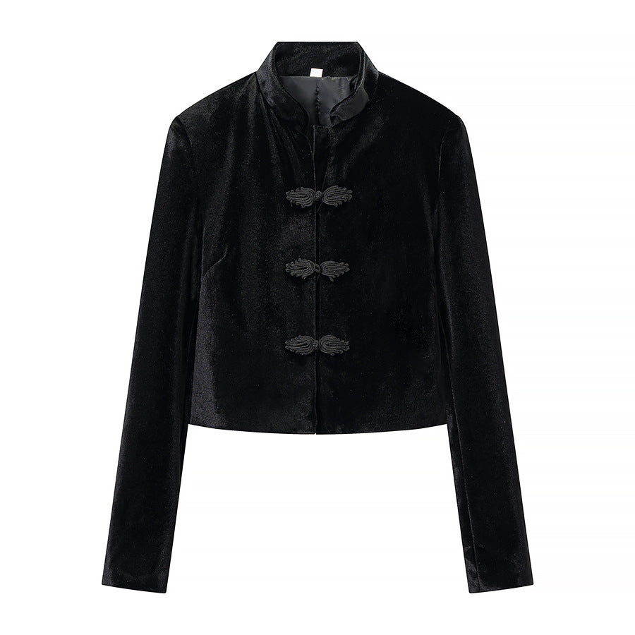 Damen Zweiteiliges Ensemble mit taillierter Kurzjacke im Mandarinstil und hochtaillierter Plisseehose Nord Taschen
