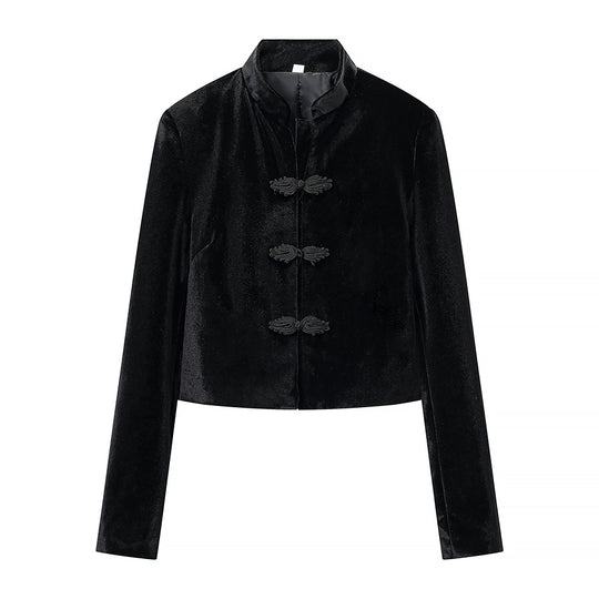 Damen Zweiteiliges Ensemble mit taillierter Kurzjacke im Mandarinstil und hochtaillierter Plisseehose Nord Taschen