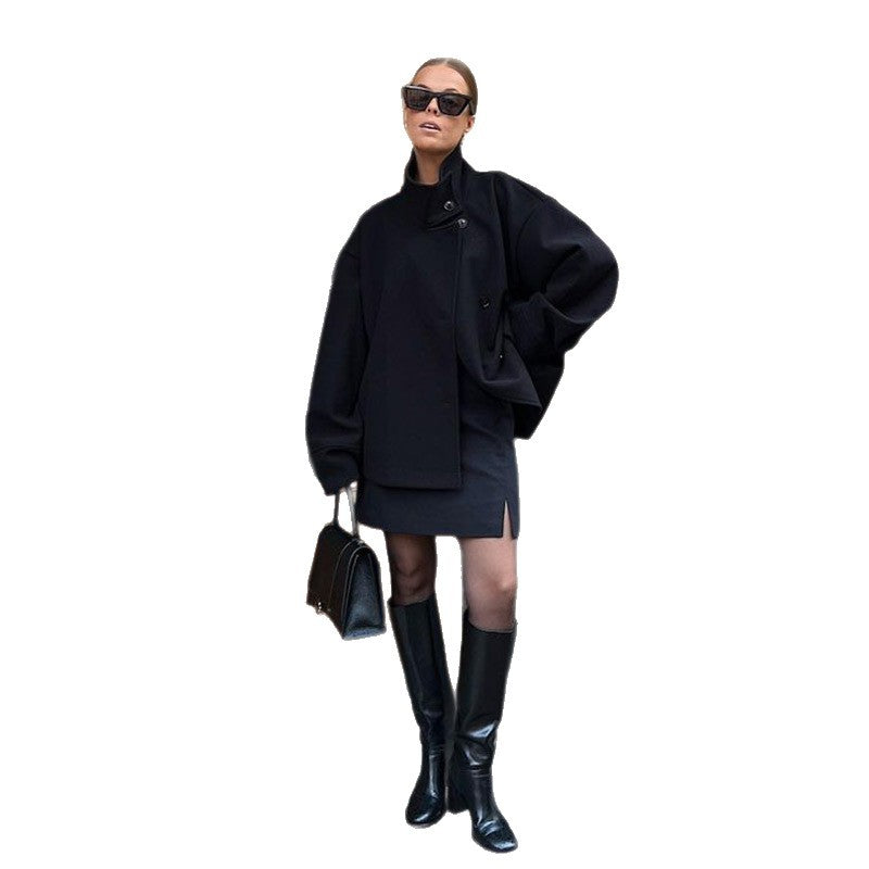 Damen Kurze Jacke mit hohem Kragen und Knopfverschluss Nord Taschen