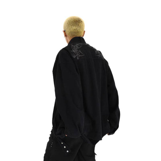 Herren Oversized Utility-Jacke mit Stickerei, Stehkragen, Reißverschluss und langen Gurtbändern Nord Taschen