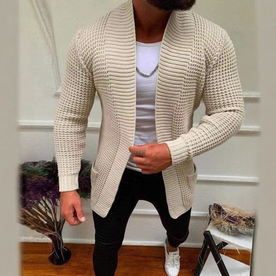Herren Strickcardigan mit Schalkragen und strukturiertem Waffelmuster Nord Taschen