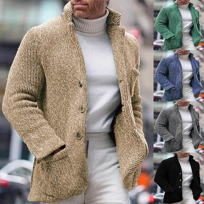 Herren Grobstrick-Cardigan-Jacke mit hohem Stehkragen und aufgesetzten Taschen Nord Taschen