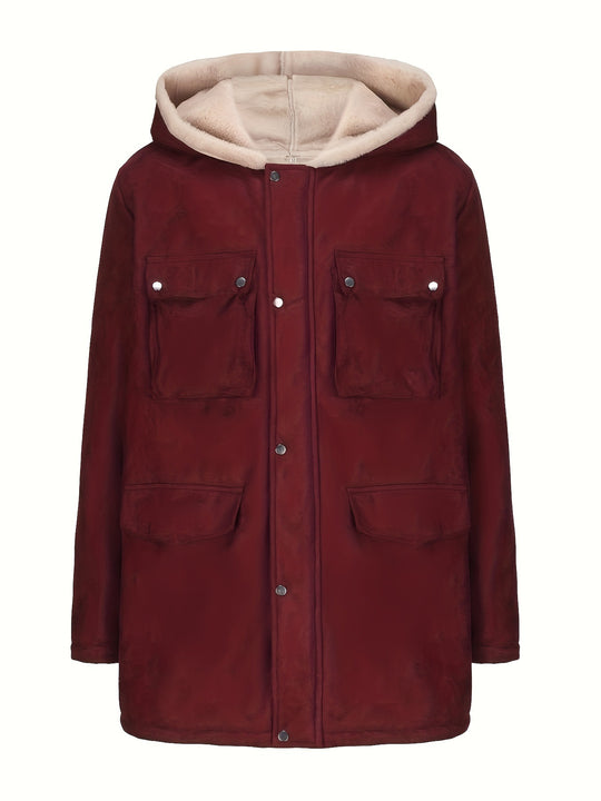 Herren Parka im Field‑Stil mit Teddyfutter in Kapuze, aufgesetzten Pattentaschen und Druckknopfverschluss Nord Taschen
