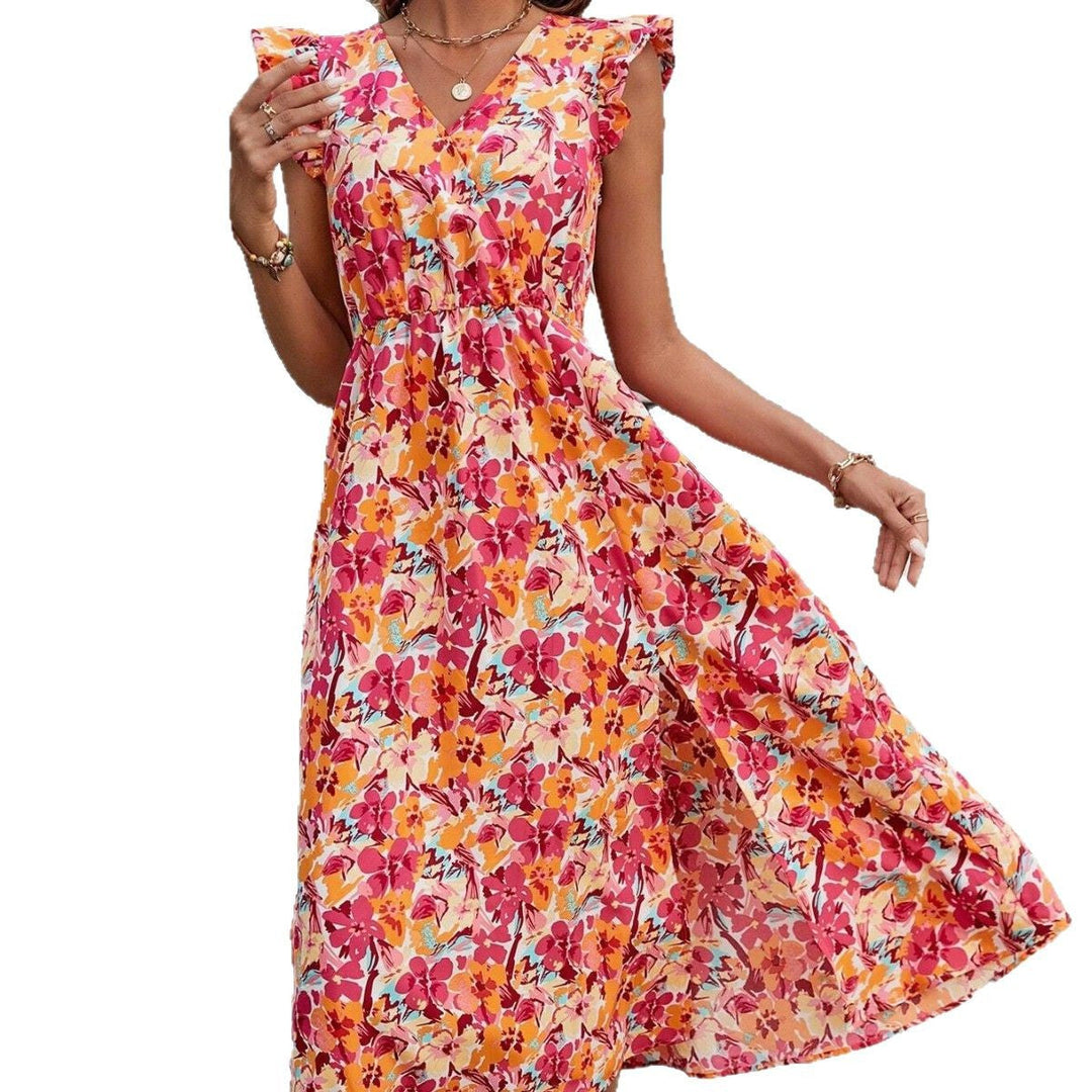 Damen Sommerliches Maxikleid mit Rüschendetails und floralem Design Nord Taschen