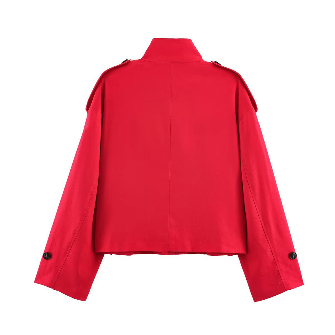 Damen Kurz geschnittene Utility‑Jacke mit Stehkragen, Schulterklappen und Pattentaschen Nord Taschen