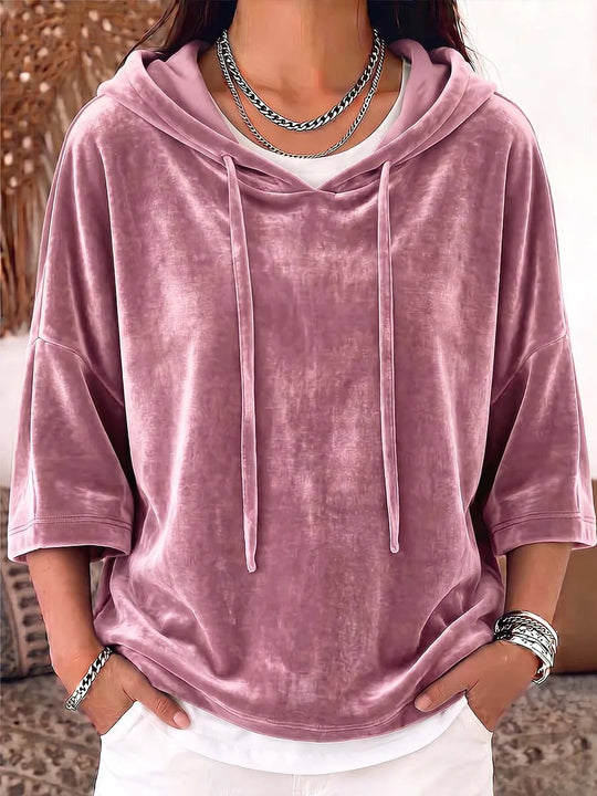 Damen Samt-Kapuzenpullover mit Oversize-Schnitt und Dreiviertelärmeln Nord Taschen