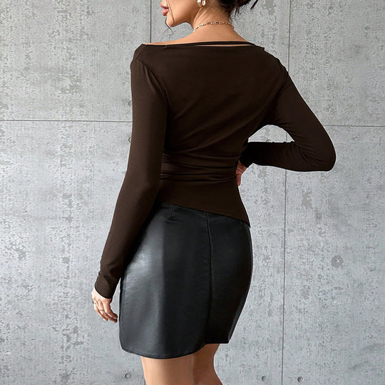 Damen asymmetrisches Langarm-Top mit Wasserfallausschnitt und feinem Schulterband Nord Taschen