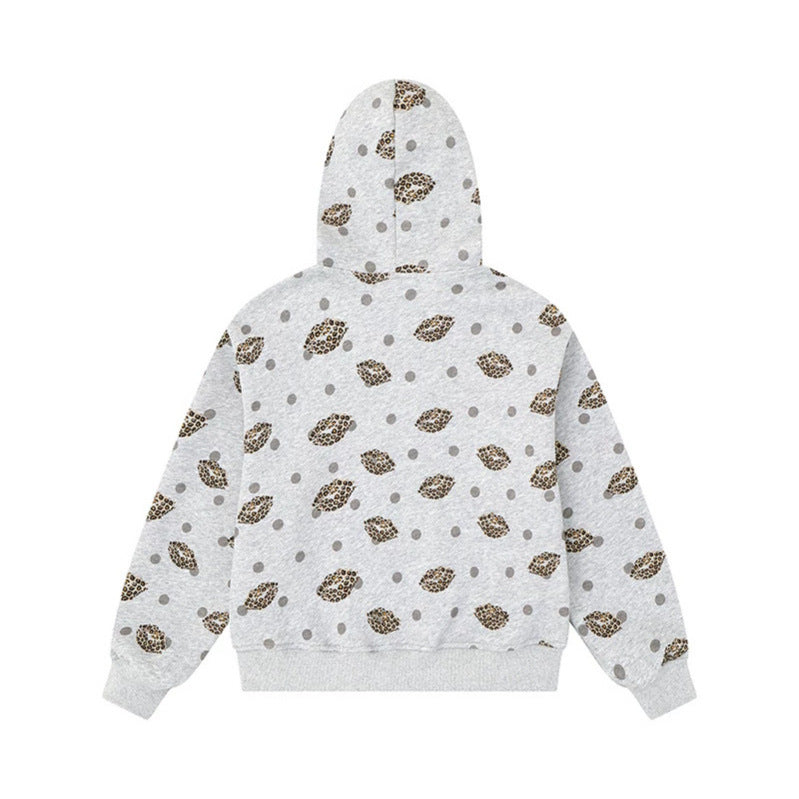 Damen Reißverschluss-Hoodie im Casual-Look mit Lippen‑Motiv und Punktmuster Nord Taschen