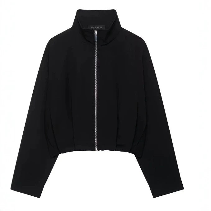 Damen Taillenkurze Zip‑Jacke mit Stehkragen und ballonförmigen Ärmeln Nord Taschen