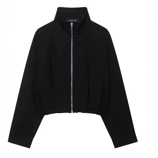 Damen Taillenkurze Zip‑Jacke mit Stehkragen und ballonförmigen Ärmeln Nord Taschen