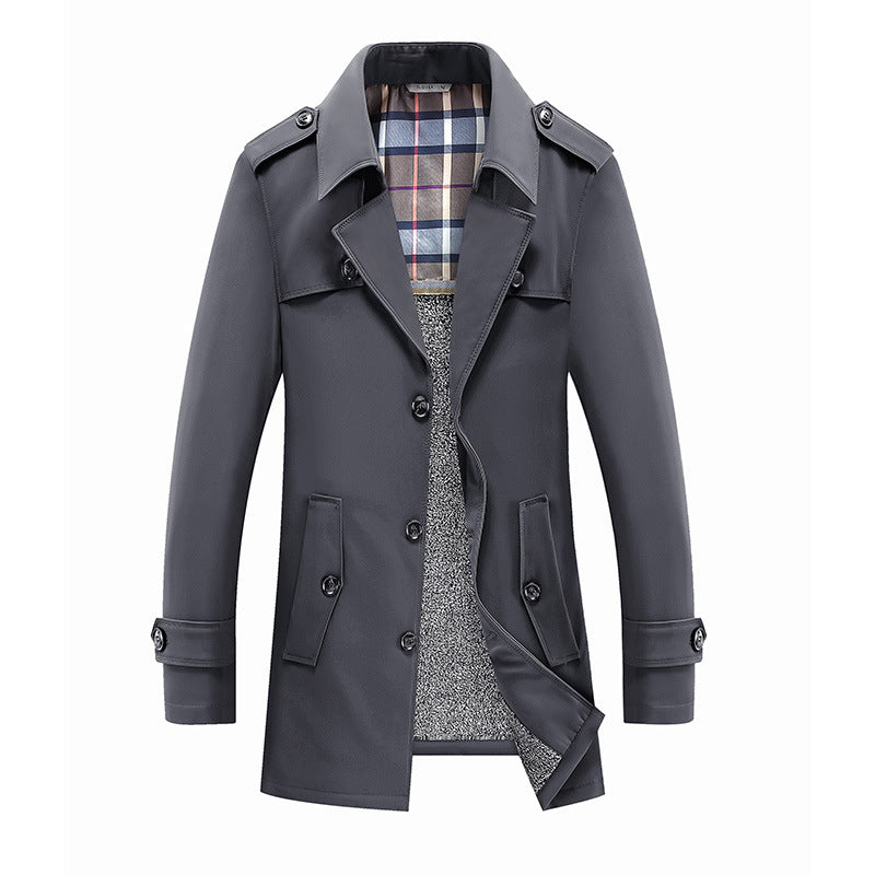 Herren Moderner Kurzmantel im Trench-Look mit kariertem Innenfutter und Utility-Taschen Nord Taschen