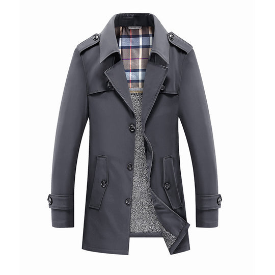 Herren Moderner Kurzmantel im Trench-Look mit kariertem Innenfutter und Utility-Taschen Nord Taschen